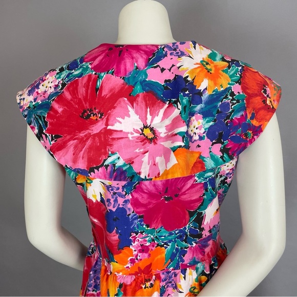 Vintage Floral Dress Sheath Vibrant Convertible Collar Square Neck Petite Lanz - Picture 9 of 16